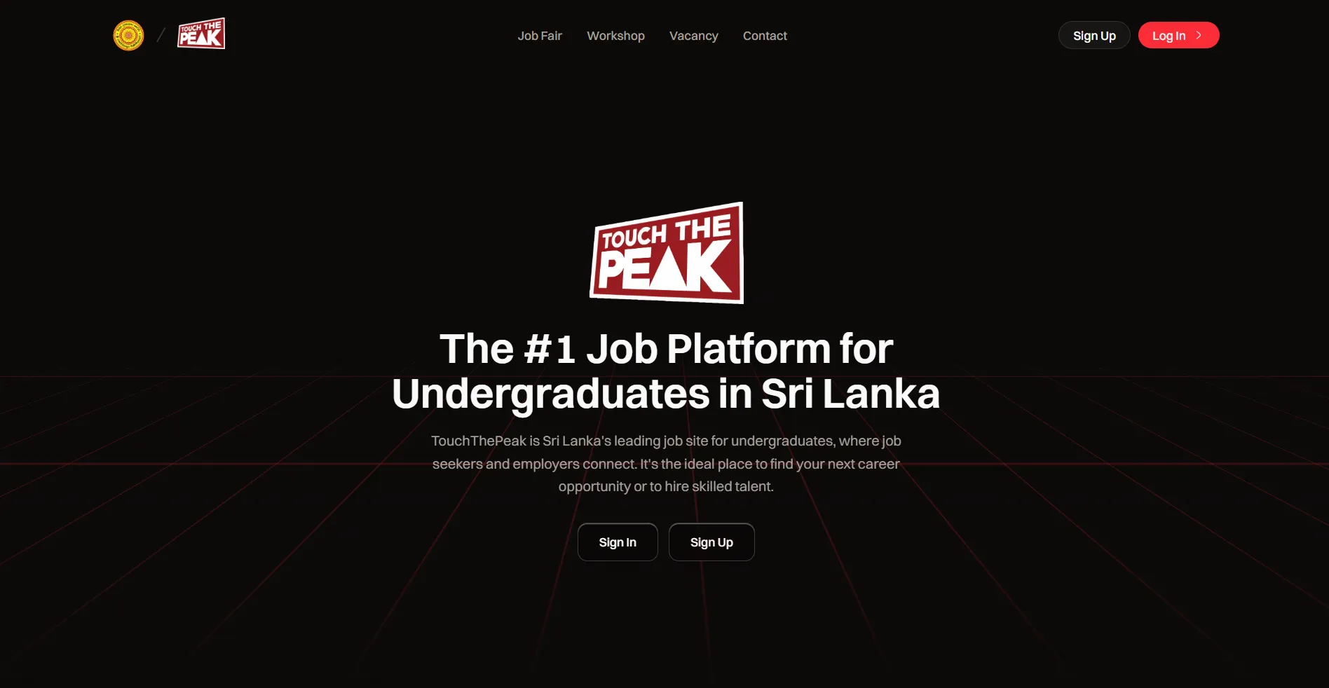Touch The Peak university job platform landing page